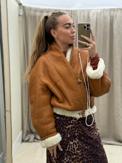 Vintage cropped lammy coat cognac beige