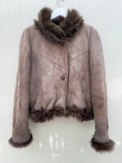 Vintage cropped lammy reversible maat M-XL taupe