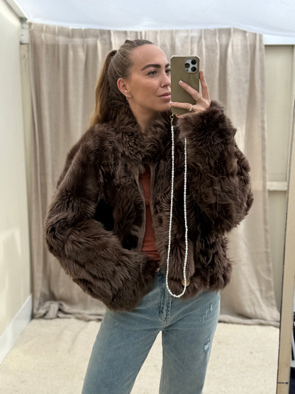Vintage cropped lammy reversible maat M-XL taupe
