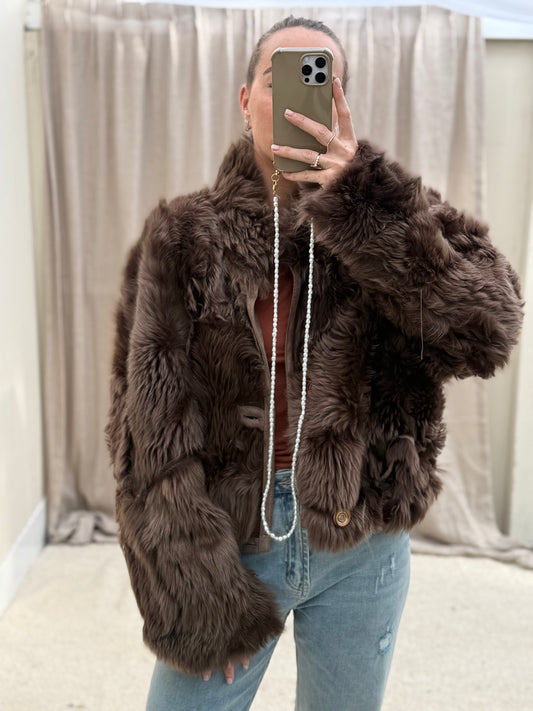 Vintage cropped lammy reversible maat M-XL taupe