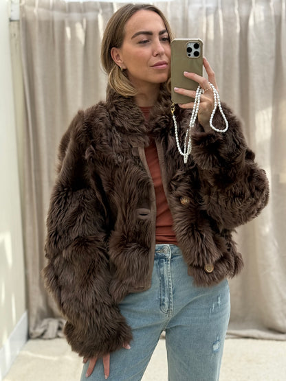 Vintage cropped lammy reversible maat M-XL taupe