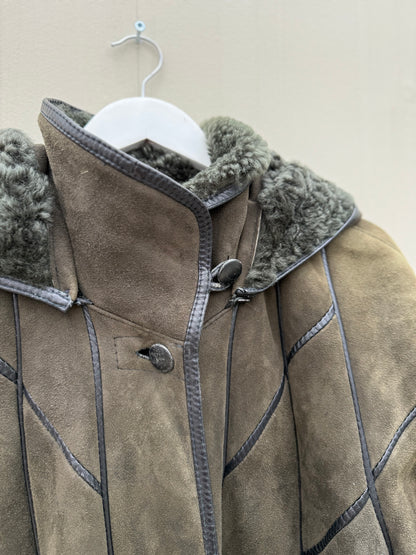 Vintage lammy coat shearling groen lange jas maxi coat capuchon