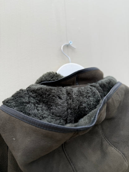 Vintage lammy coat shearling groen lange jas maxi coat capuchon
