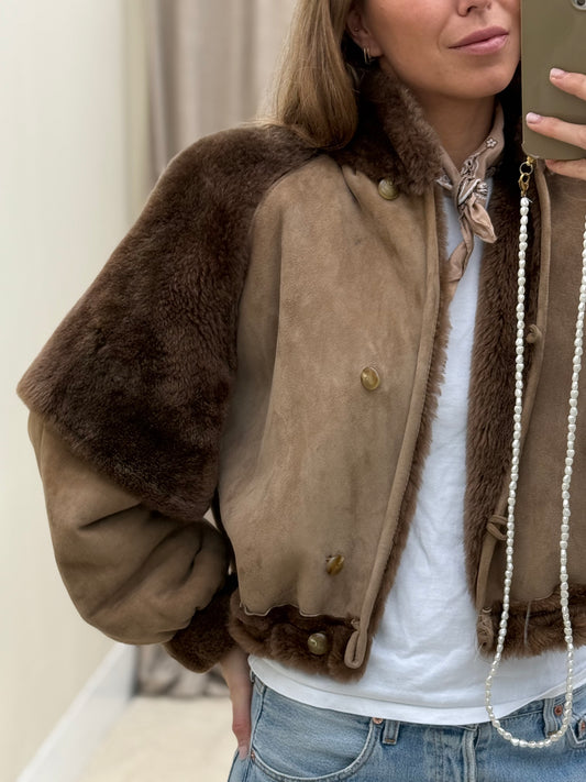 Vintage cropped lammy coat maat taupe