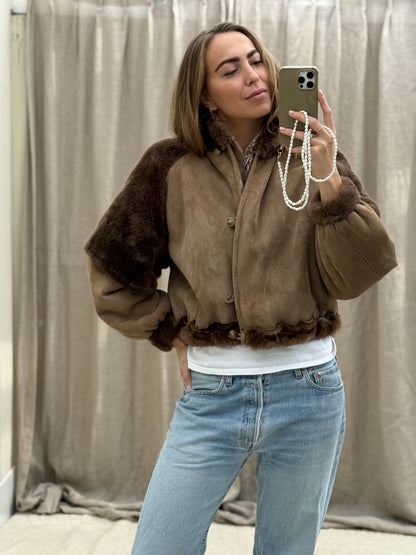 Vintage cropped lammy coat maat taupe