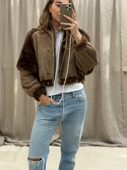 Vintage cropped lammy coat maat taupe