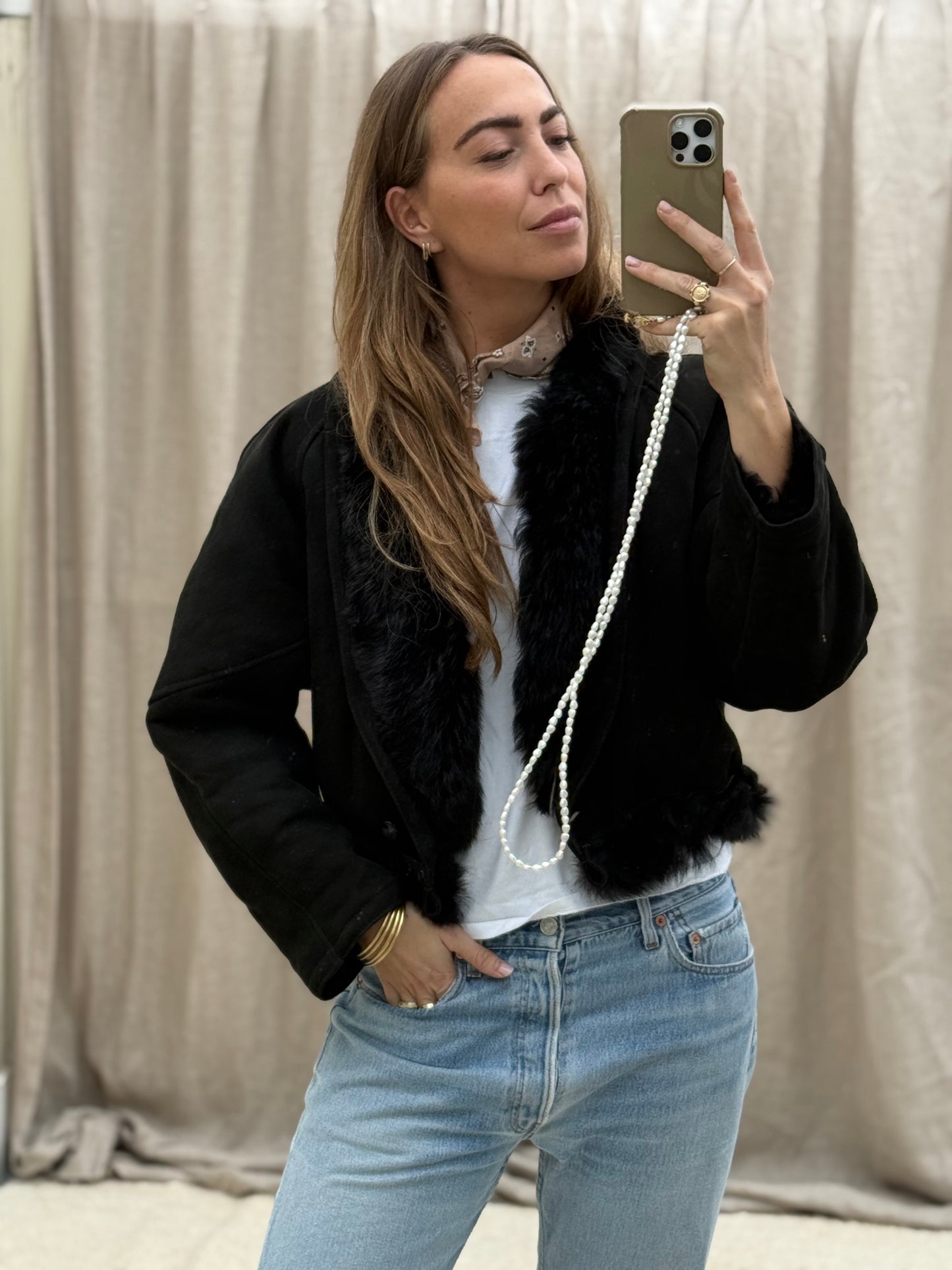 Vintage cropped lammy coat reversible maat S-L
