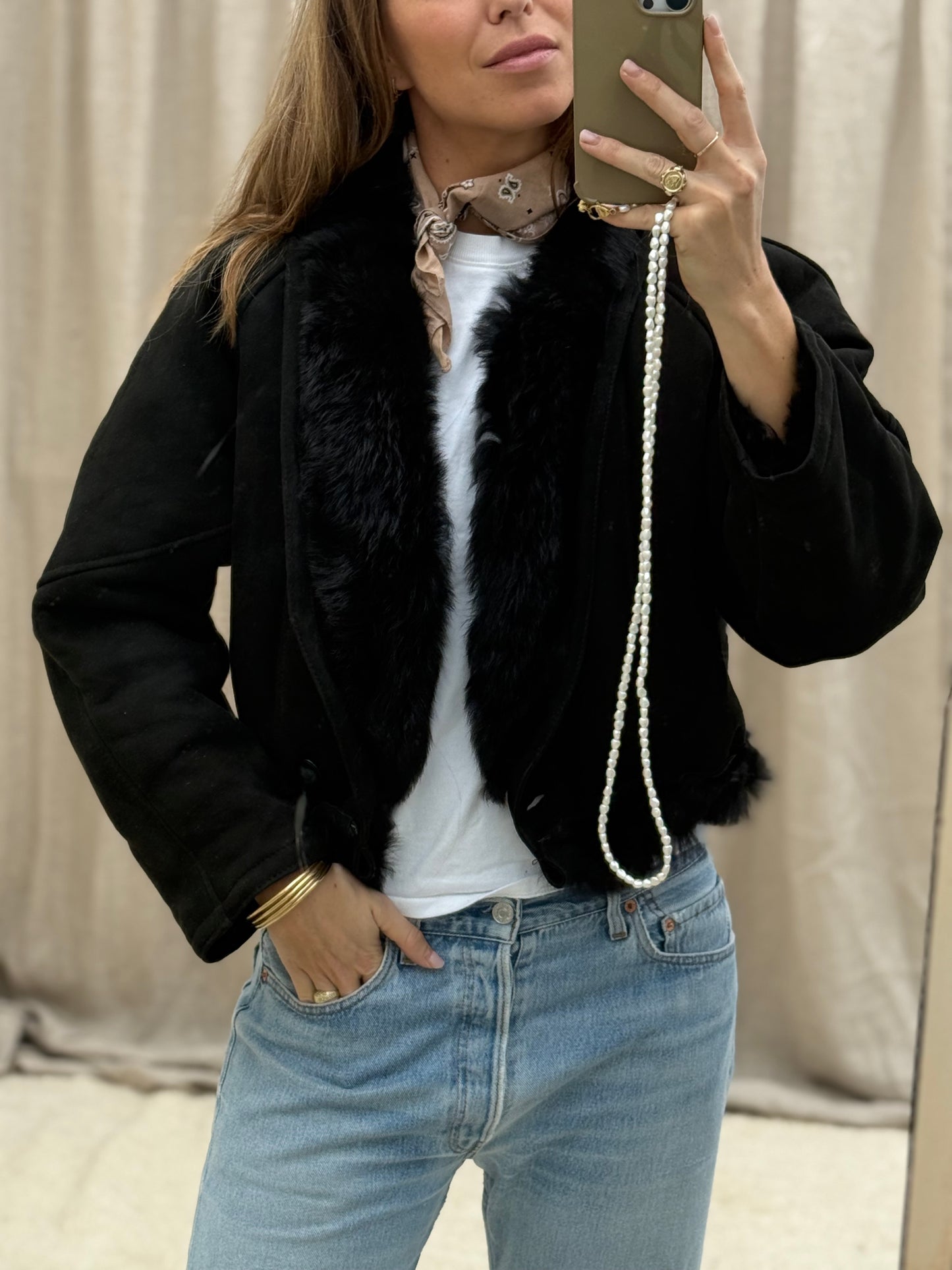 Vintage cropped lammy coat reversible maat S-L