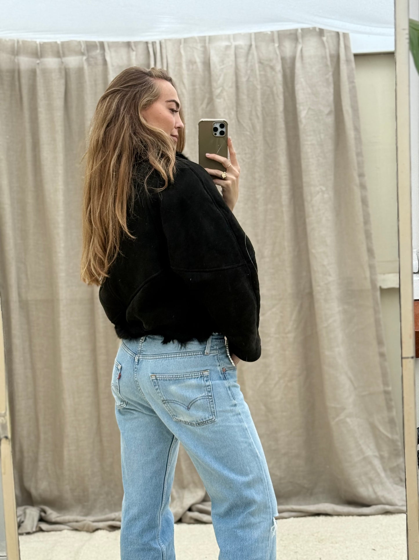 Vintage cropped lammy coat reversible maat S-L