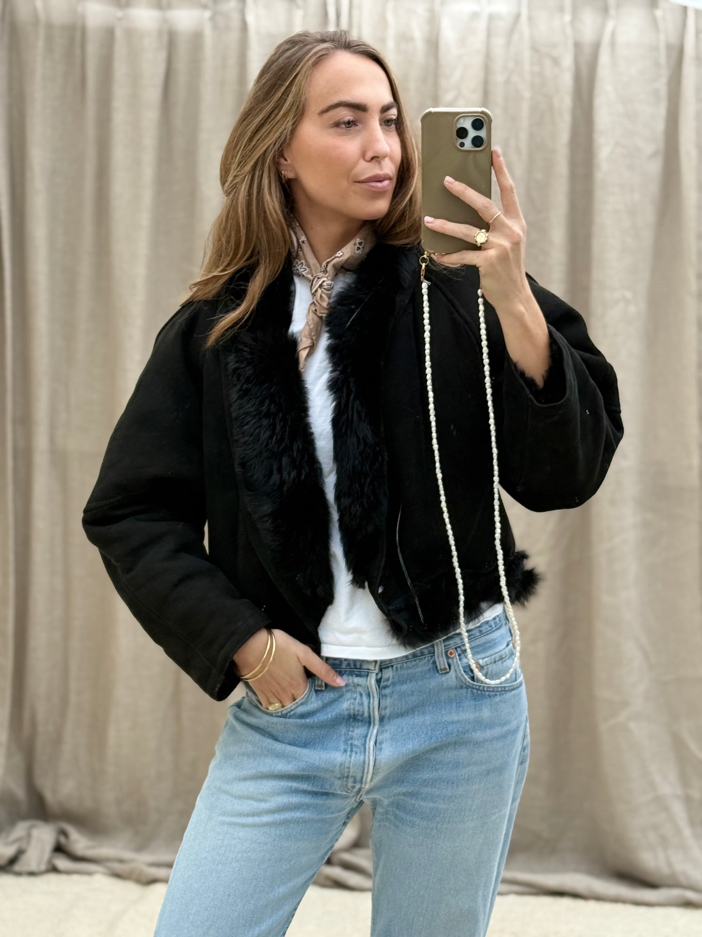 Vintage cropped lammy coat reversible maat S-L