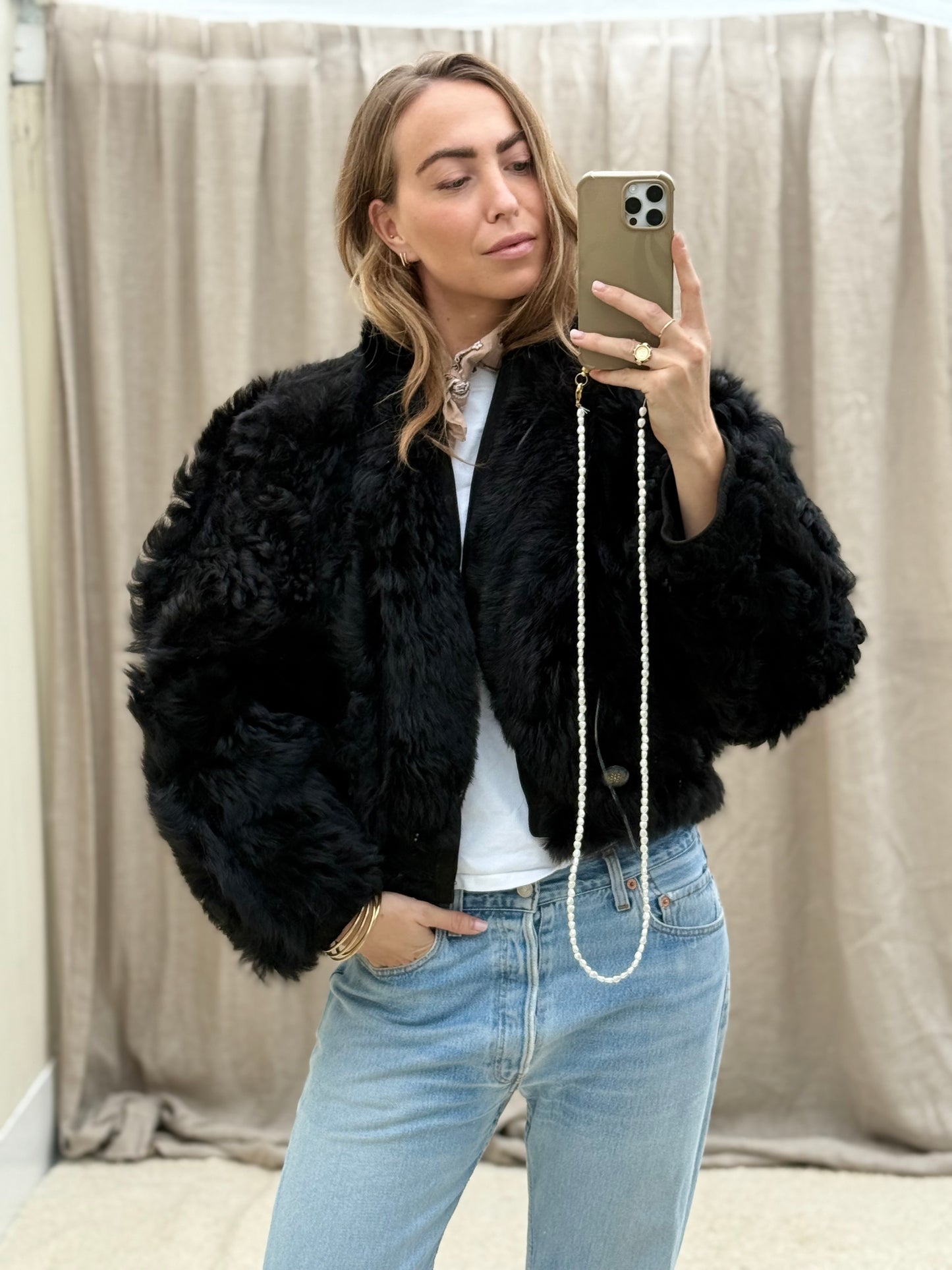 Vintage cropped lammy coat reversible maat S-L