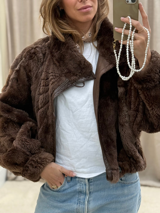 Vintage cropped lammy coat donkerbruin reversible