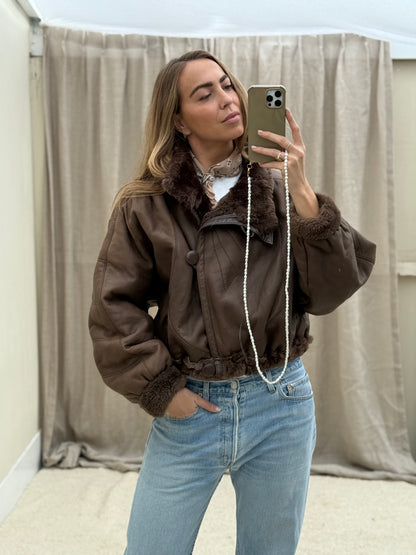 Vintage cropped lammy coat donkerbruin reversible