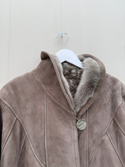 Vintage cropped lammy coat grijs reversible maat S-L