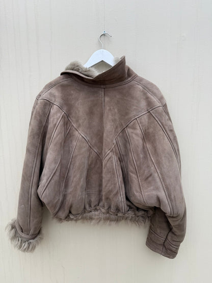 Vintage cropped lammy coat grijs reversible maat S-L