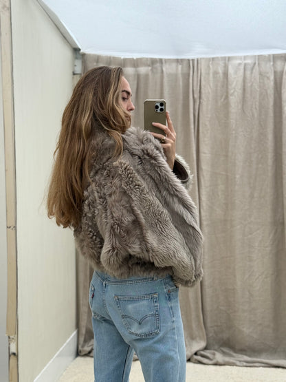 Vintage cropped lammy coat grijs reversible maat S-L