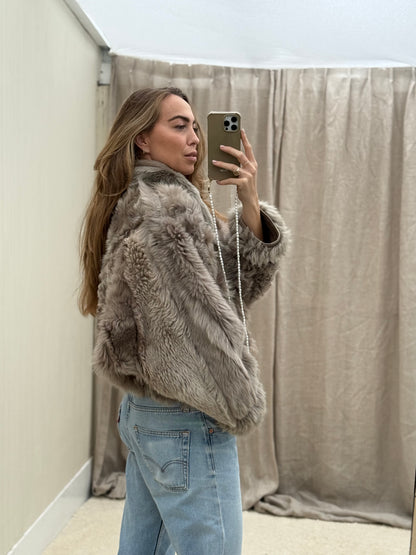 Vintage cropped lammy coat grijs reversible maat S-L