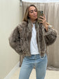 Vintage cropped lammy coat grijs reversible maat S-L