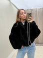 Vintage cropped reversible lammy coat zwart oversized