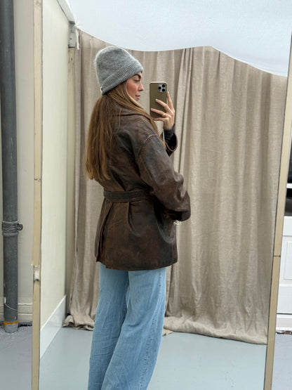 Vintage leren designer jas Jil Sander bruin Musthave Uniek