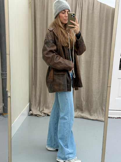 Vintage leren designer jas Jil Sander bruin Musthave Uniek