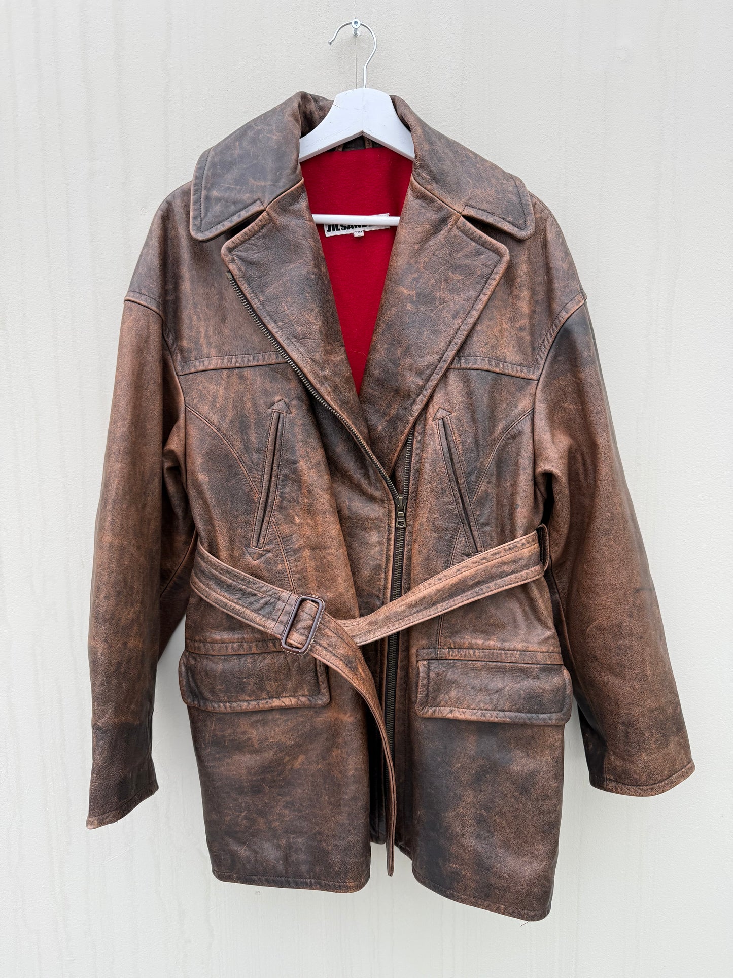 Vintage leren designer jas Jil Sander bruin Musthave Uniek