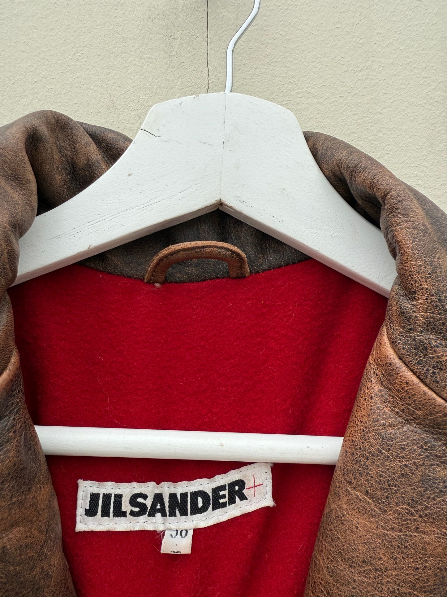 Vintage leren designer jas Jil Sander bruin Musthave Uniek