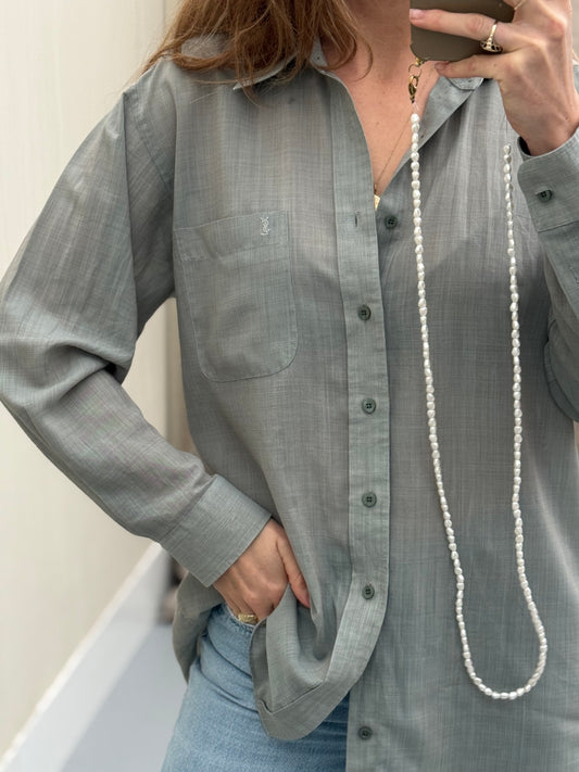 Vintage Designer Blouse YSL Yves saint laurent groen dames maat L