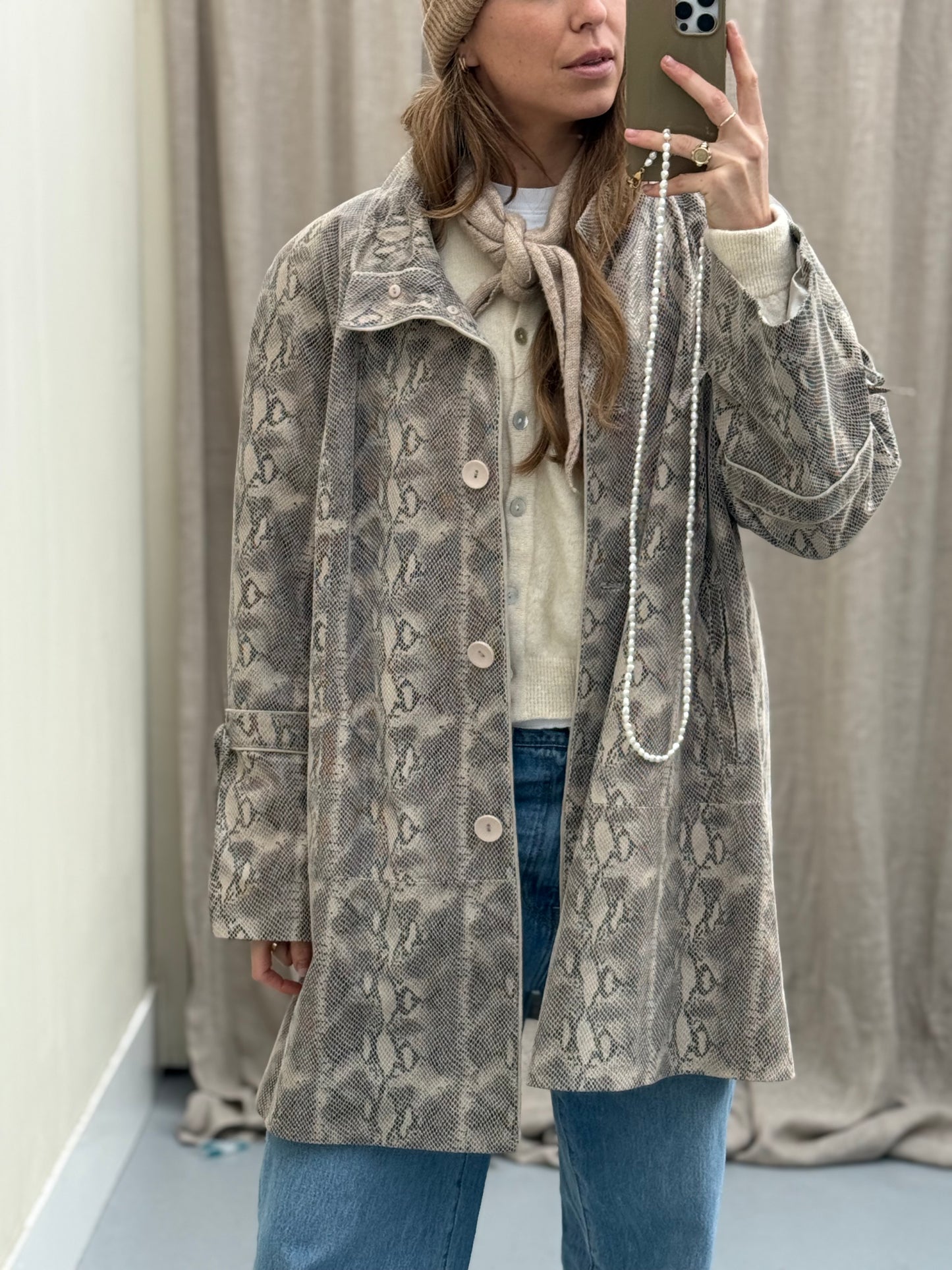 Rino & Pelle slangenprint leren jas vintage pre-loved MAAT 50