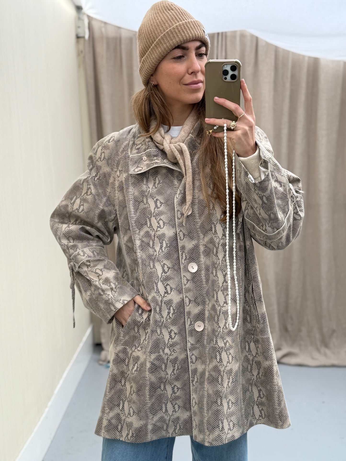 Rino & Pelle slangenprint leren jas vintage pre-loved MAAT 50