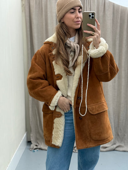 Vintage lammy coat cognac kleur long shearling