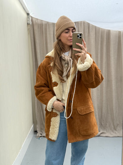 Vintage lammy coat cognac kleur long shearling