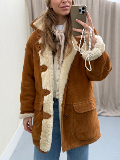 Vintage lammy coat cognac kleur long shearling