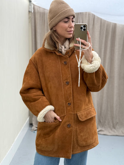 Vintage lammy coat cognac kleur long shearling