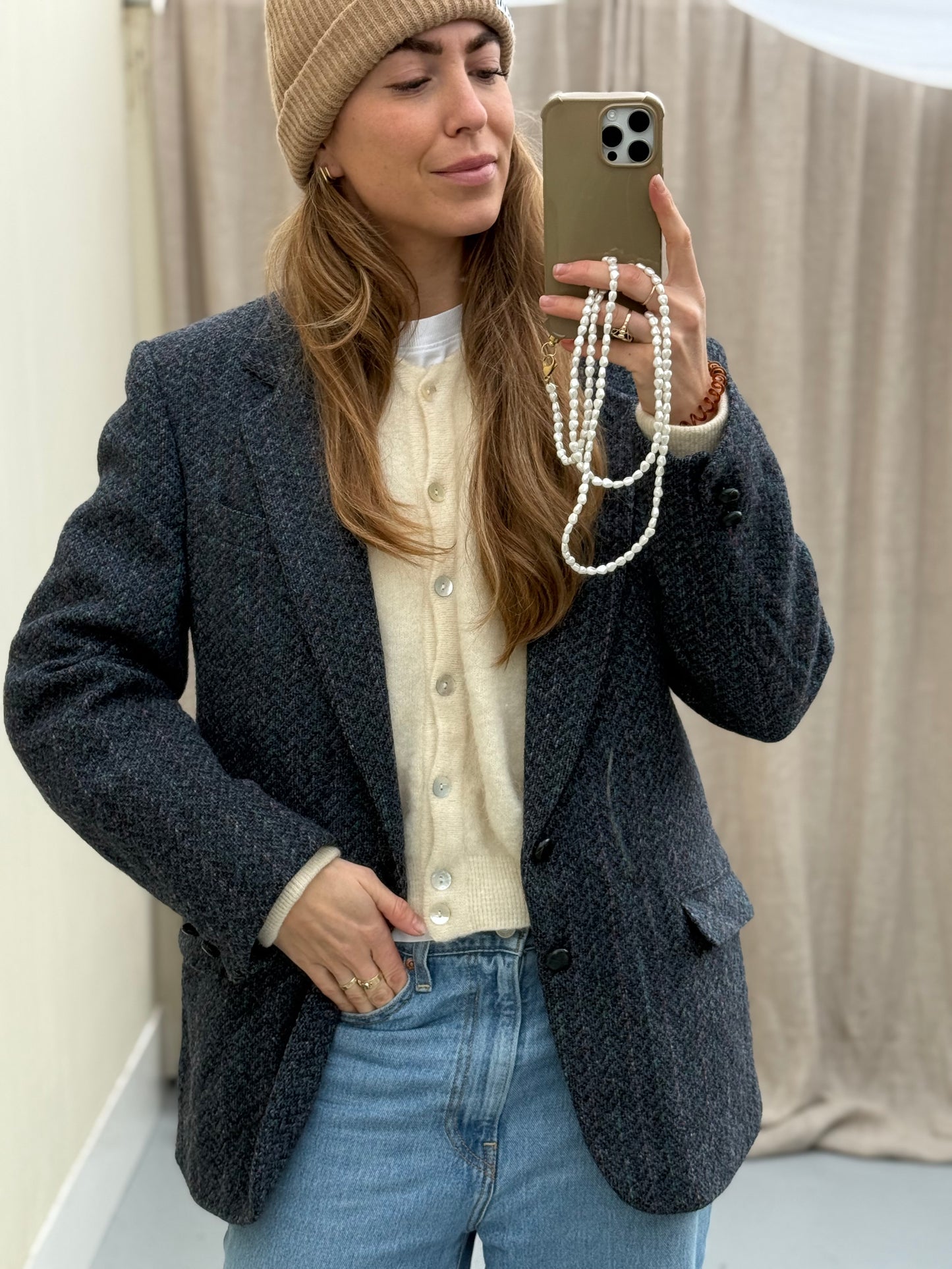 Vintage Harris Tweed blazer blauw maat M unisex autumn