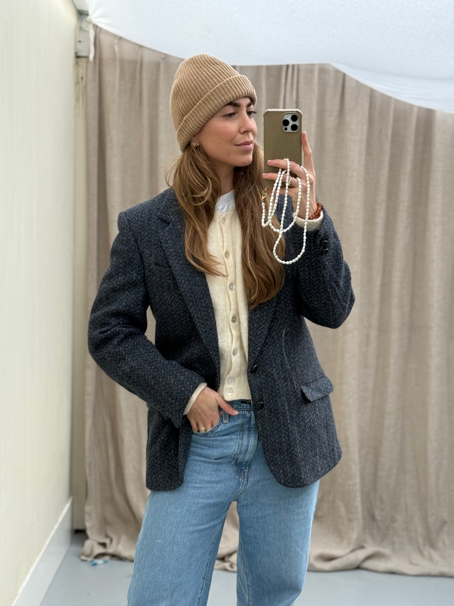 Vintage Harris Tweed blazer blauw maat M unisex autumn