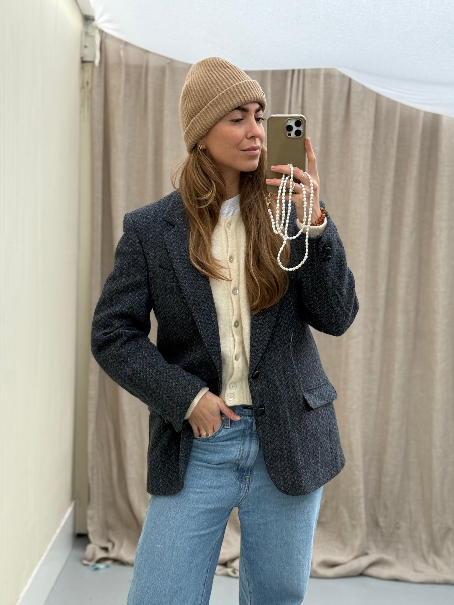 Vintage Harris Tweed blazer blauw maat M unisex autumn