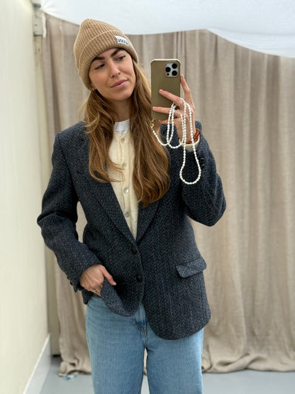 Vintage Harris Tweed blazer blauw maat M unisex autumn