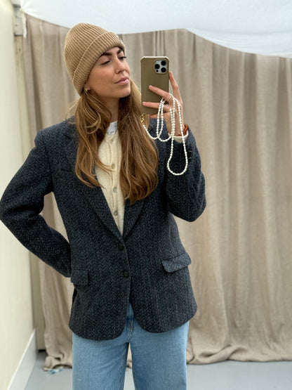 Vintage Harris Tweed blazer blauw maat M unisex autumn