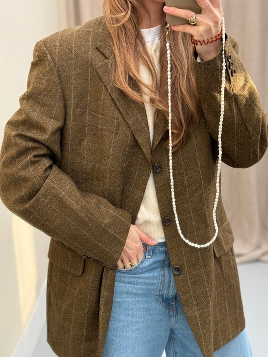 Vintage blazer oker geel mosterd bruin maat L/XL wol