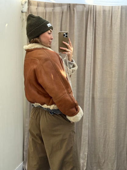 Vintage cropped reversible lammy coat cognac oversized S/M