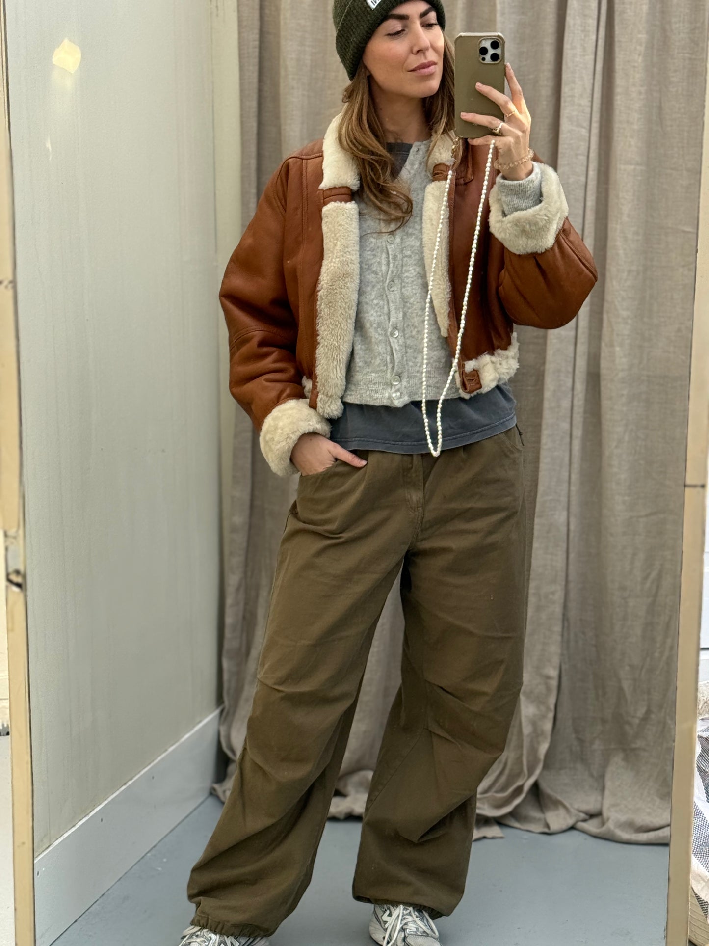 Vintage cropped reversible lammy coat cognac oversized S/M