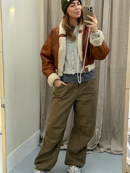 Vintage cropped reversible lammy coat cognac oversized S/M