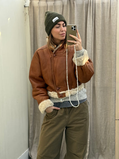 Vintage cropped reversible lammy coat cognac oversized S/M