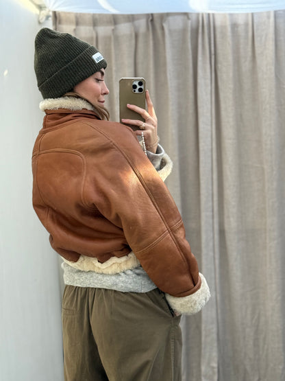 Vintage cropped reversible lammy coat cognac oversized S/M