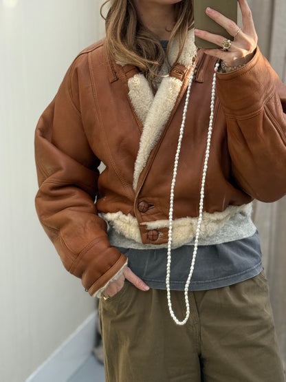 Vintage cropped reversible lammy coat cognac oversized S/M