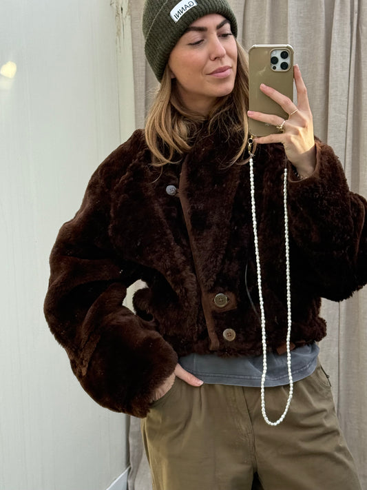 Cropped vintage lammy coat fluffy grijs antraciet maat M-XL