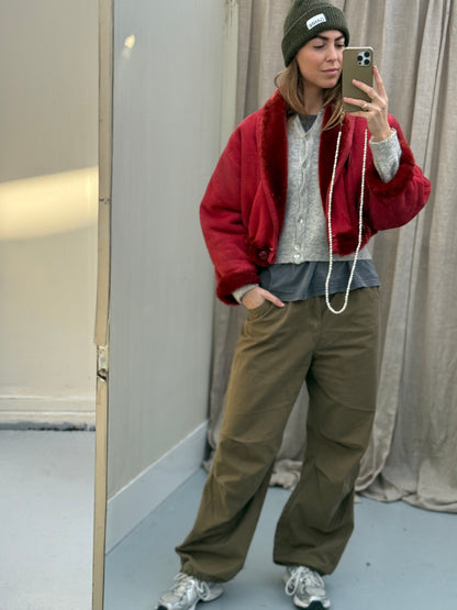 Cropped vintage lammy coat fluffy rood/roze maat S-L
