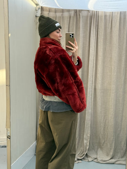 Cropped vintage lammy coat fluffy rood/roze maat S-L