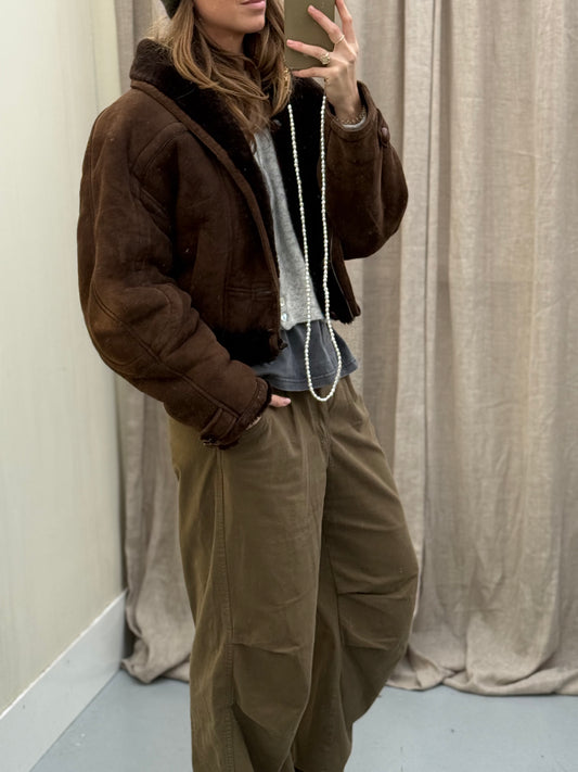 Vintage cropped reversible lammy coat donkerbruin oversized M-XL